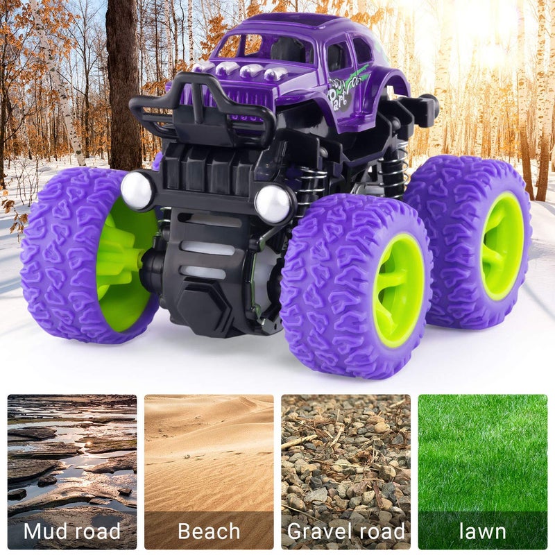 Lonandy Monster Truck Toys for Boys - Push and Go Inertia Stunt Car Toys for Toddlers Kids Age 3-8, Friction Powered Toy Cars Best Christmas Birthday Party Gift for Boys Girls 4 Pack - Image 4
